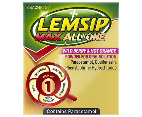 Lemsip Max All in One Wild Berry & Hot Orange Powder for Oral Solution