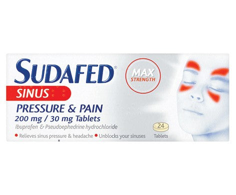 Sudafed Sinus Pressure & Pain 200mg/30mg Film-Coated Tablets